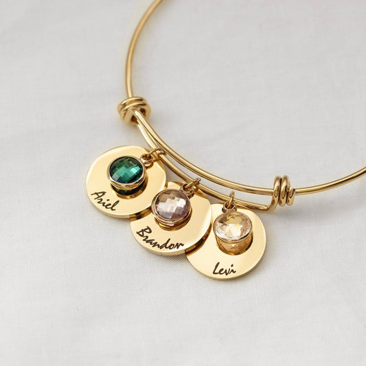 Twelfth Birthday Stone Round Piece Retractable Bracelet
