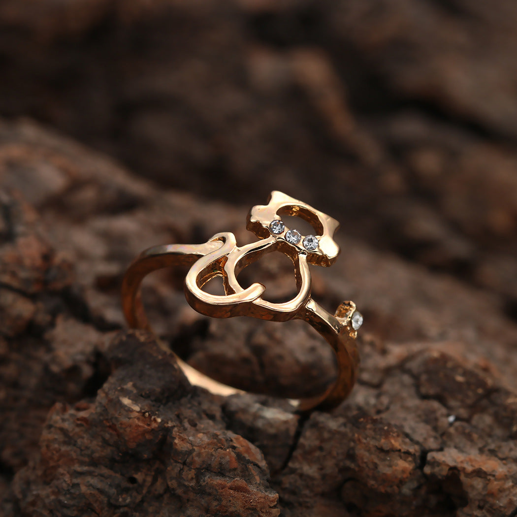 Knuckle Ring Tail Ring Ring Cute Animal Rhinestone Cat Ring Female