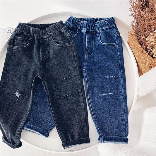 Boys Fleece Jeans Straight Trousers Trendy Children s Clothing