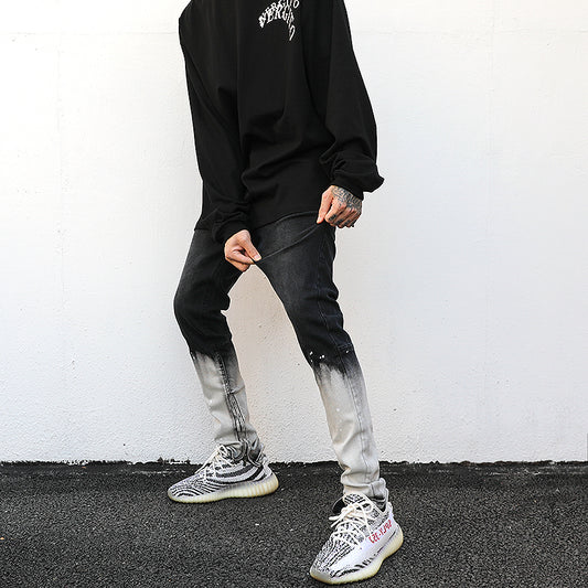 Painted Gradient Side Zip Slim-Fit Jeans