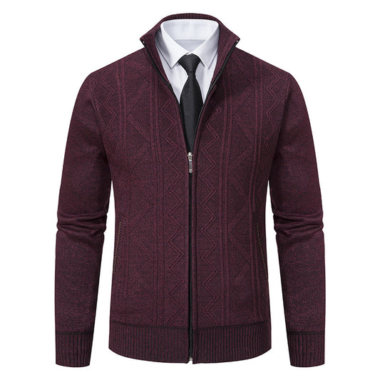 Fall Winter Men Woolen Sweater Men's Cardigan Coat Stand Collar