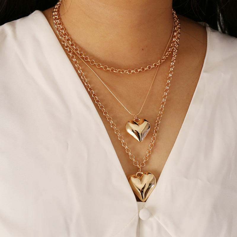 Vintage MultiLayer Heart Pendants Necklaces For Women Gold Geometric Punk Necklace New Design Wedding Jewelry Girlfriend Gifts