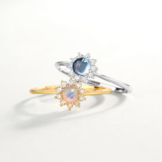 Blue Topaz Sunflower Ring Ring