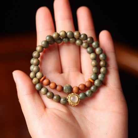 Natural Green Sandalwood Bamboo Double Ring DIY Bracelet
