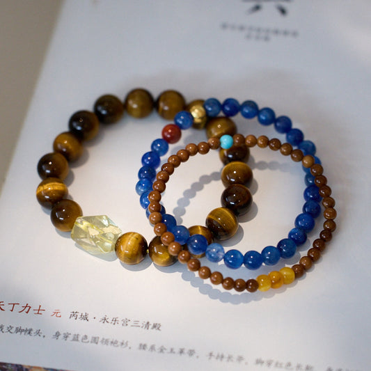 National Style Women's Natural Bodhi Tigereye Blue Crystal High-grade Bracelet