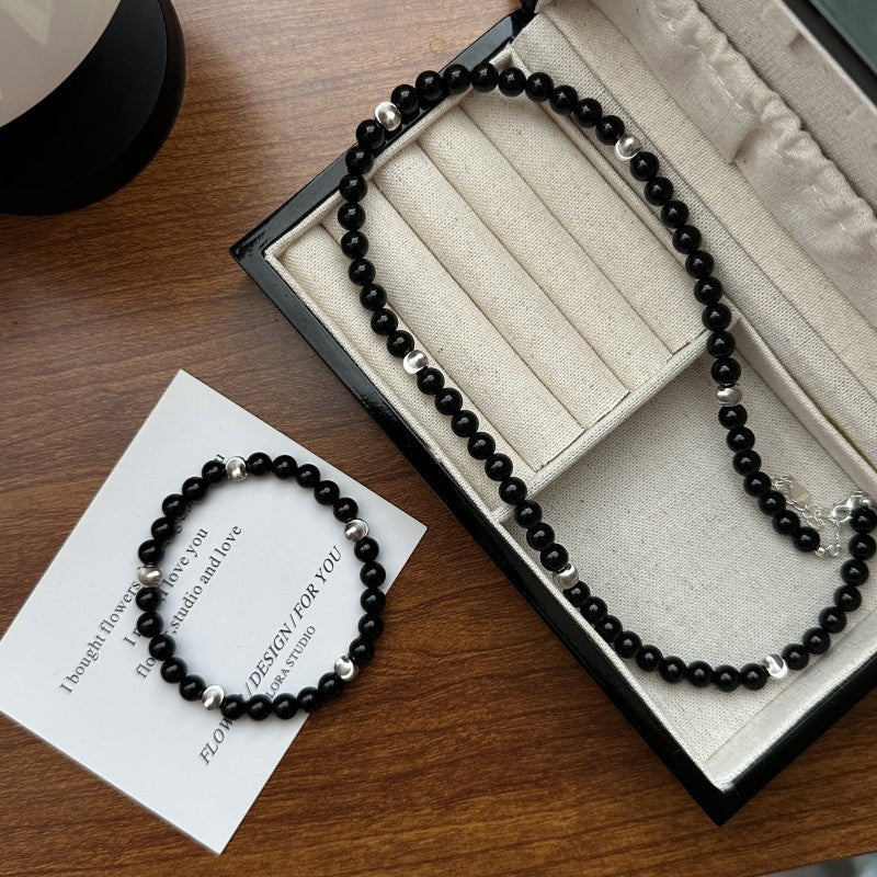 S925 Sterling Silver Black Agate Cat's Eye Bracelet