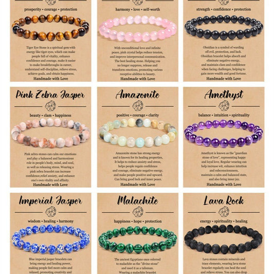 8mm Natural Stone Elastic Beaded Bracelet