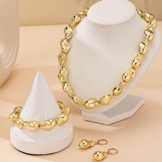 New Shaped Pearl Necklace Bracelet Ear Studs Suit Vintage