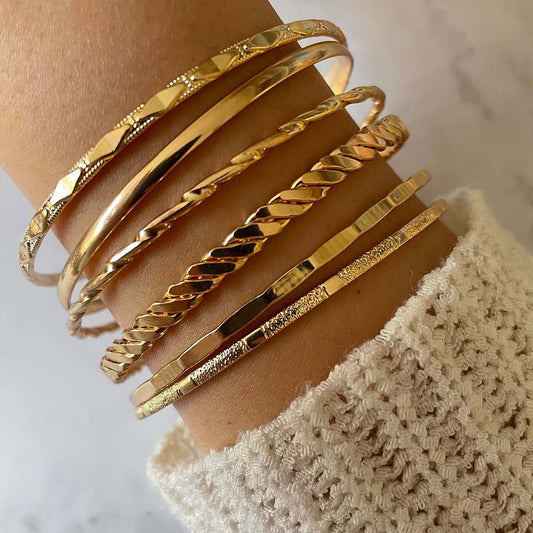 Bohemian Metal Chain Bracelet Set For Women Geometric Gold Color Thick Link Chain Bangle Female Fashion Jewelry