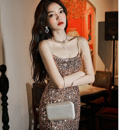 Strap Party Sequined Banquet Slim-fit Evening Dress Elegant