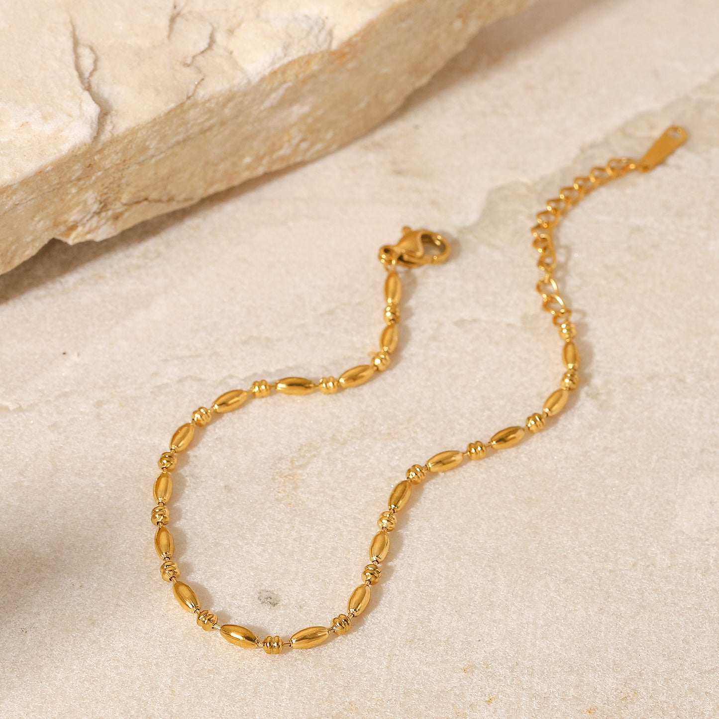 Women's Bracelet 18K Gold Oval Bead Necklace