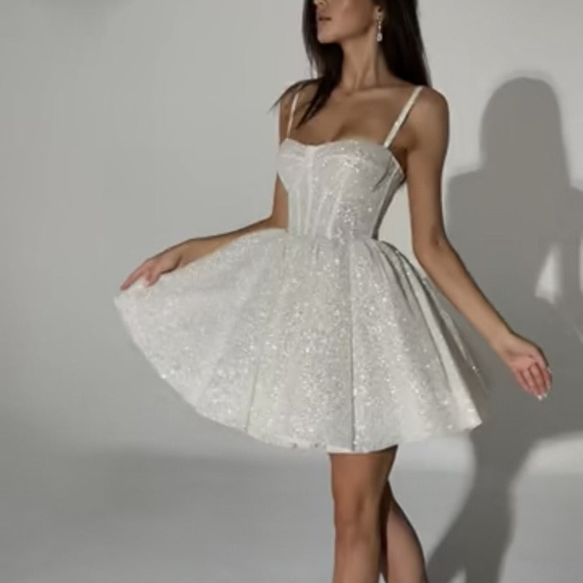 White Silver Spray Skirt Wedding Dress Dinner Suit