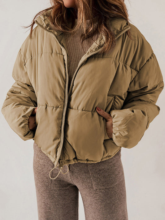 Winter Bread Coat New Thickened All-matching Warm Leisure Solid Color Stand-up Collar Cotton-padded Clothes Women