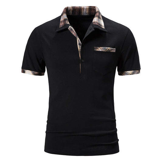 New Summer Short Sleeve Basic Lapel Polo Shirt Men's Plaid Colorblock T-shirt Top