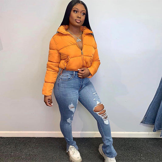 Fashion Short Coat Winter Warm Long-sleeved Stand Collar Zipper Bread Cotton Coat With Drawstring Design Women's Jacket