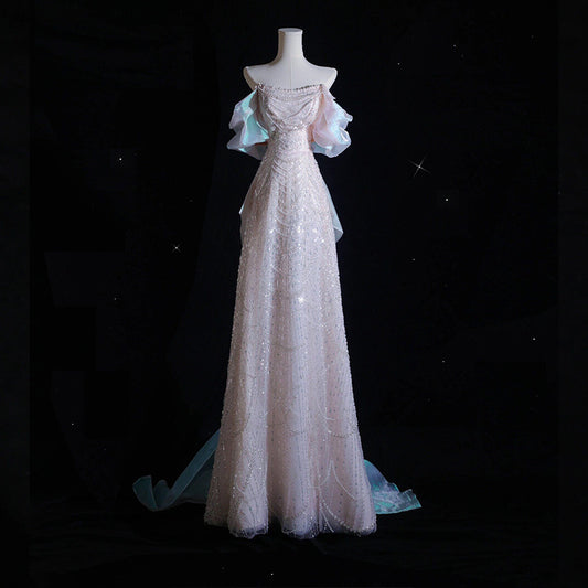 New Off-shoulder Sequined Fishtail Welcome Light Wedding Engagement Dress