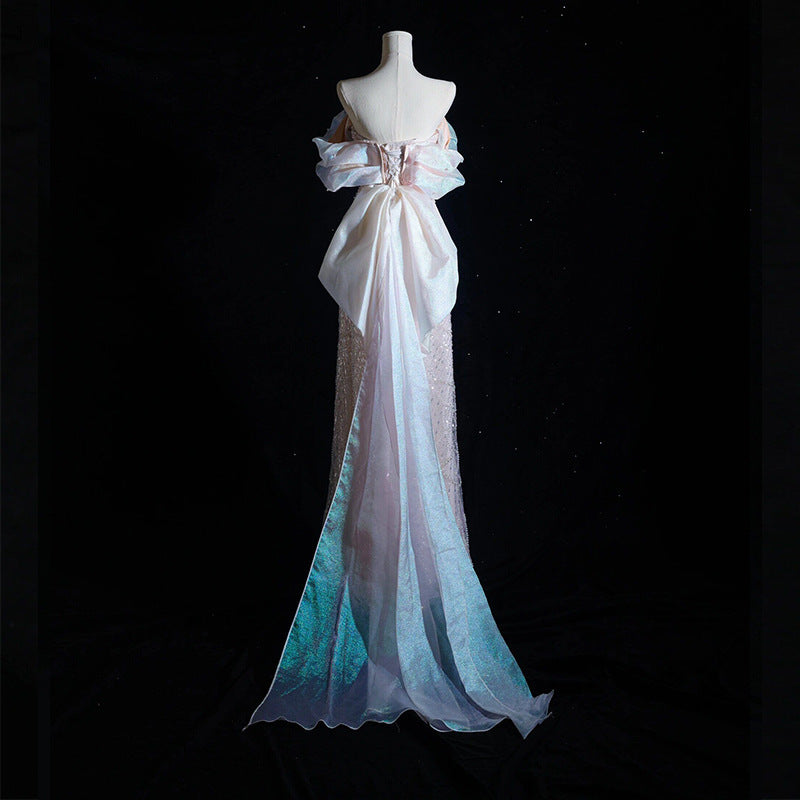 New Off-shoulder Sequined Fishtail Welcome Light Wedding Engagement Dress