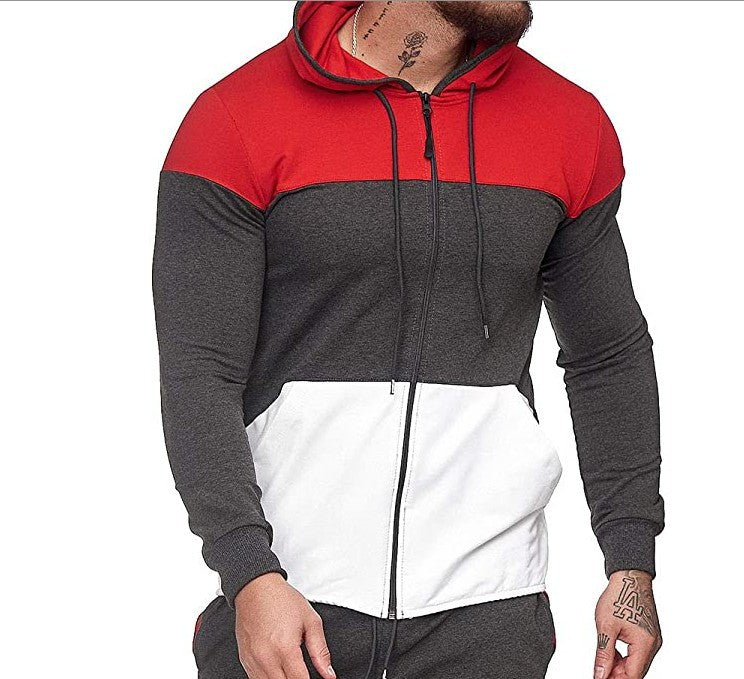 Sports Cardigan Sweater Color Matching Fashion Casual Sports Coat Jacket Men