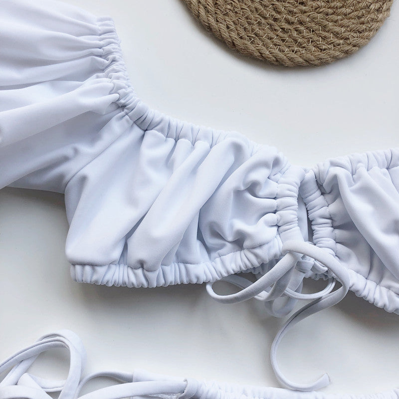 Pleated bikini new trade swimsuit with sleeves