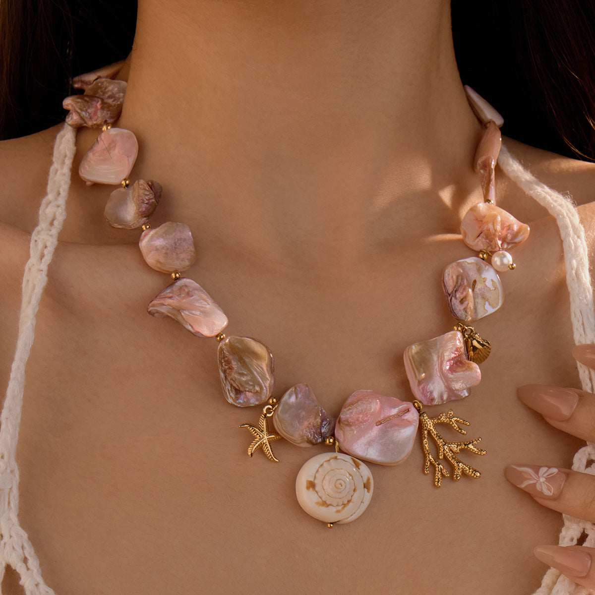 Beach Style Shell Coral Titanium Steel Clavicle Chain