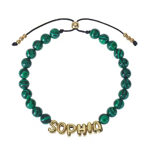 Bubble Letter Bracelet, Natural Stone Name Bracelet
