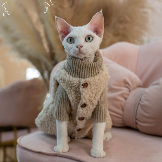 Super Cute Plush Cat Clothes Lambswool Buckle Vest