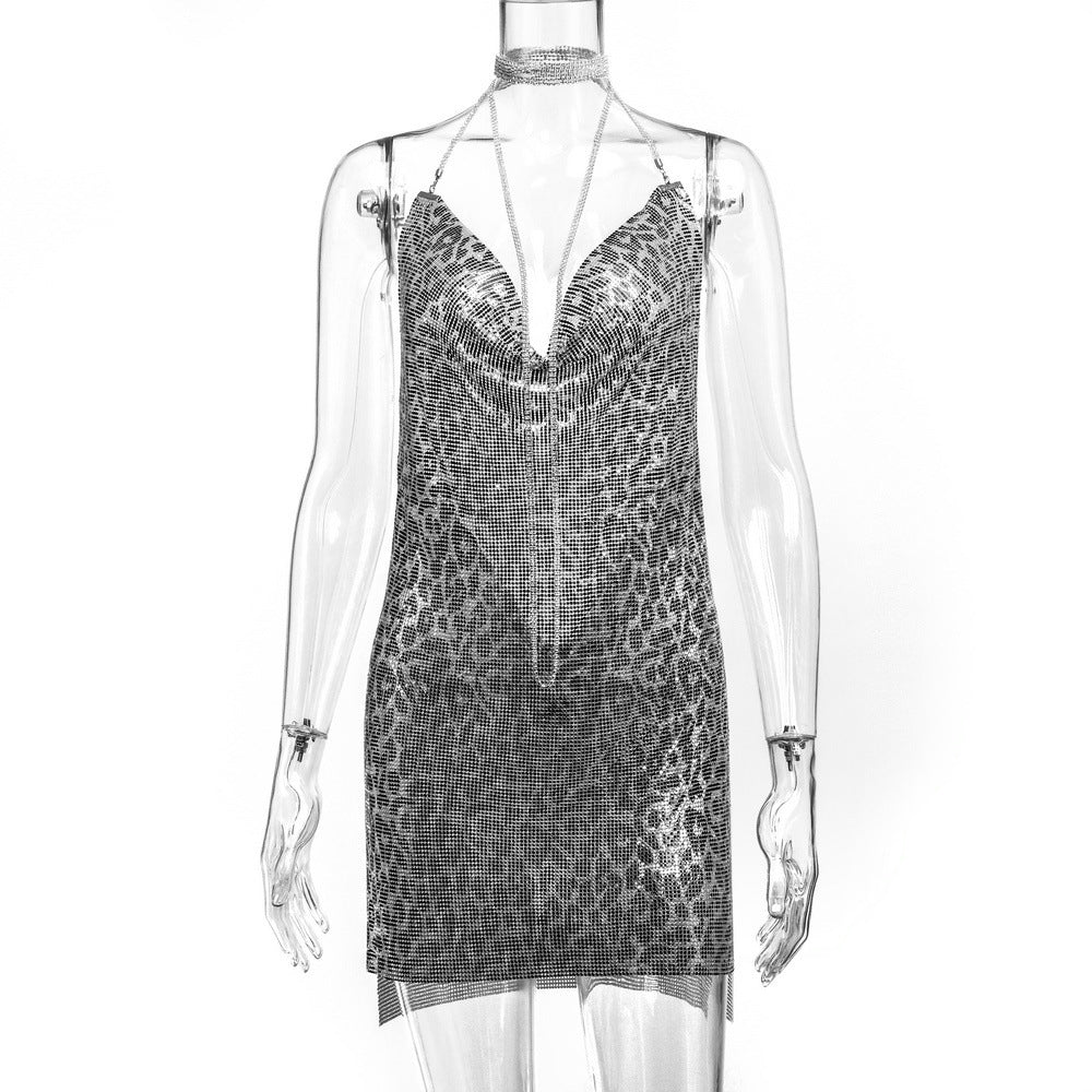 Metal Sequins Dress Rhinestone Women