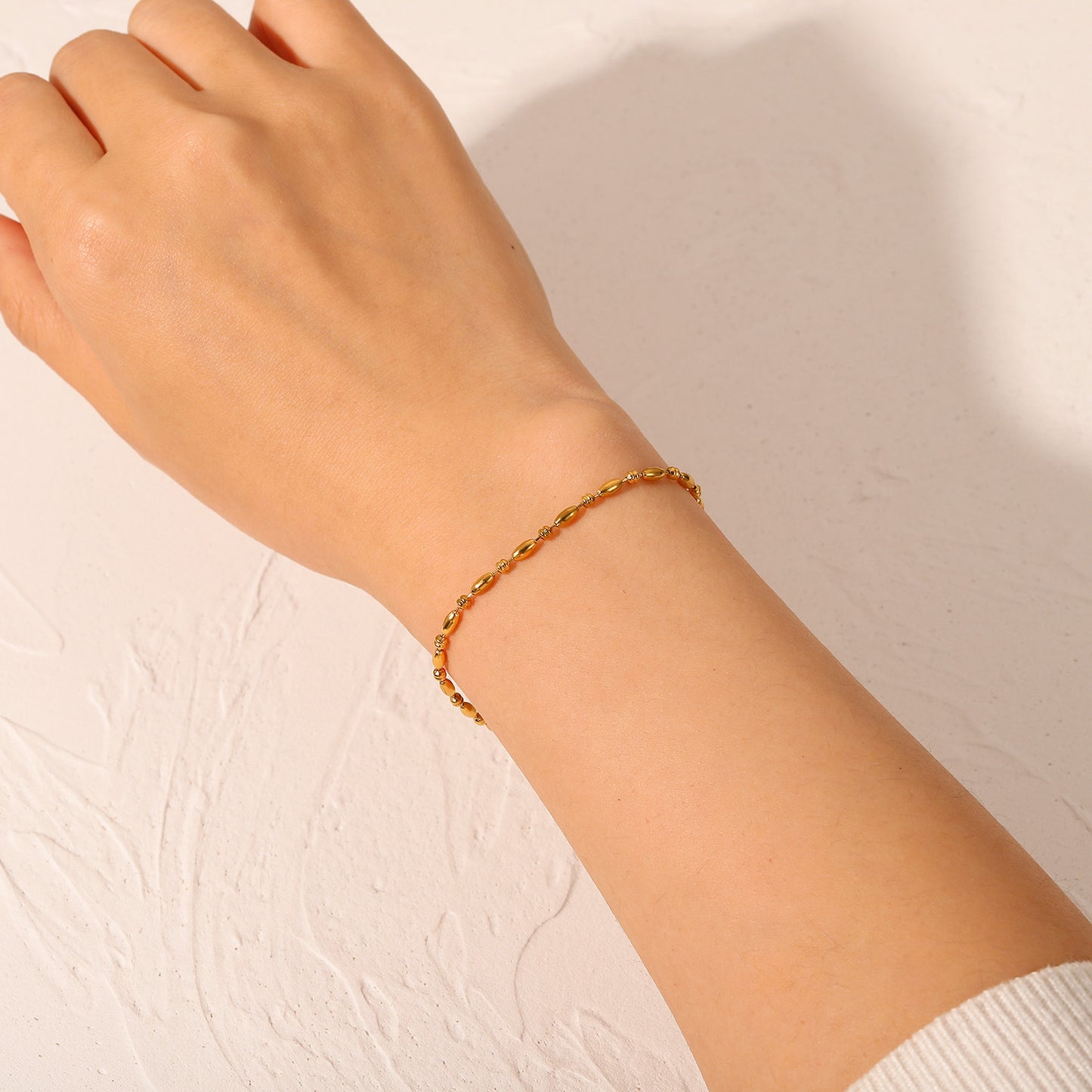 Women's Bracelet 18K Gold Oval Bead Necklace