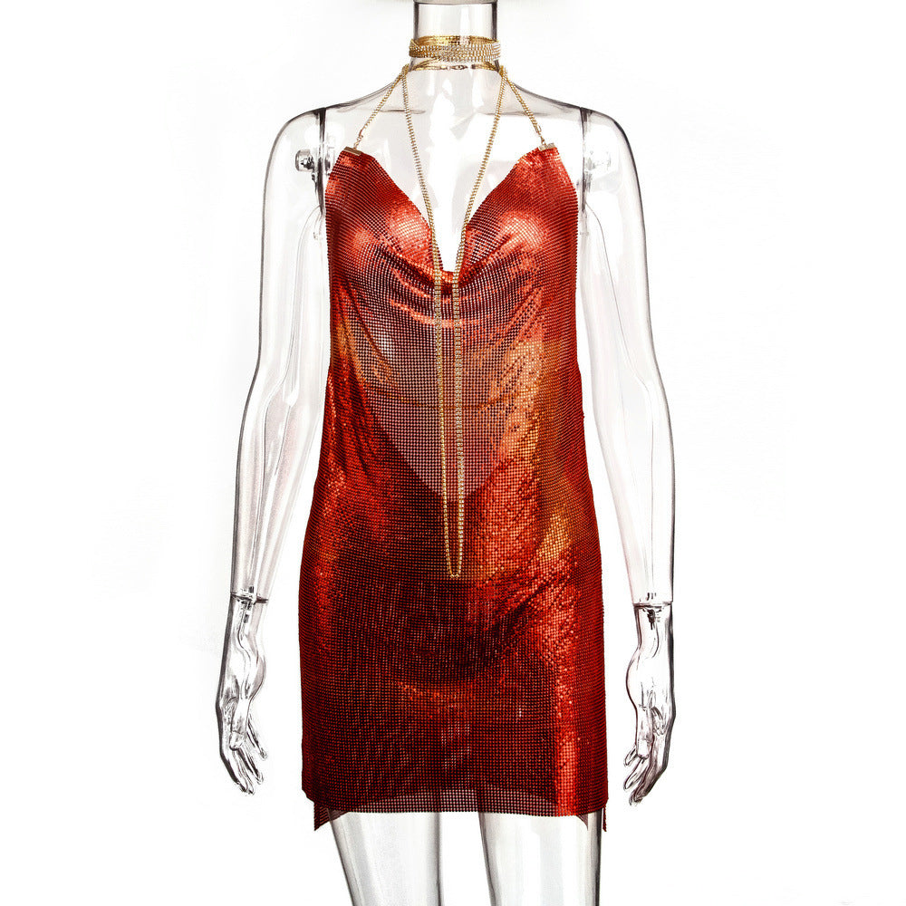 Metal Sequins Dress Rhinestone Women