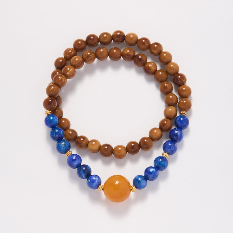 National Style Women's Natural Bodhi Tigereye Blue Crystal High-grade Bracelet