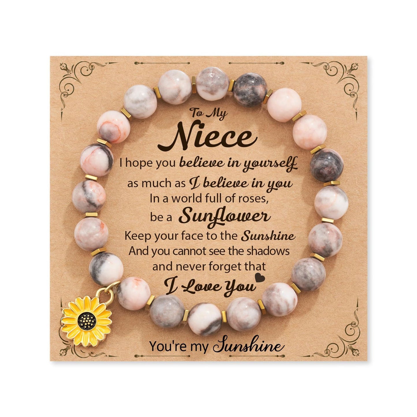 Zebra Sunflower Bracelet Natural Stone Bracelet