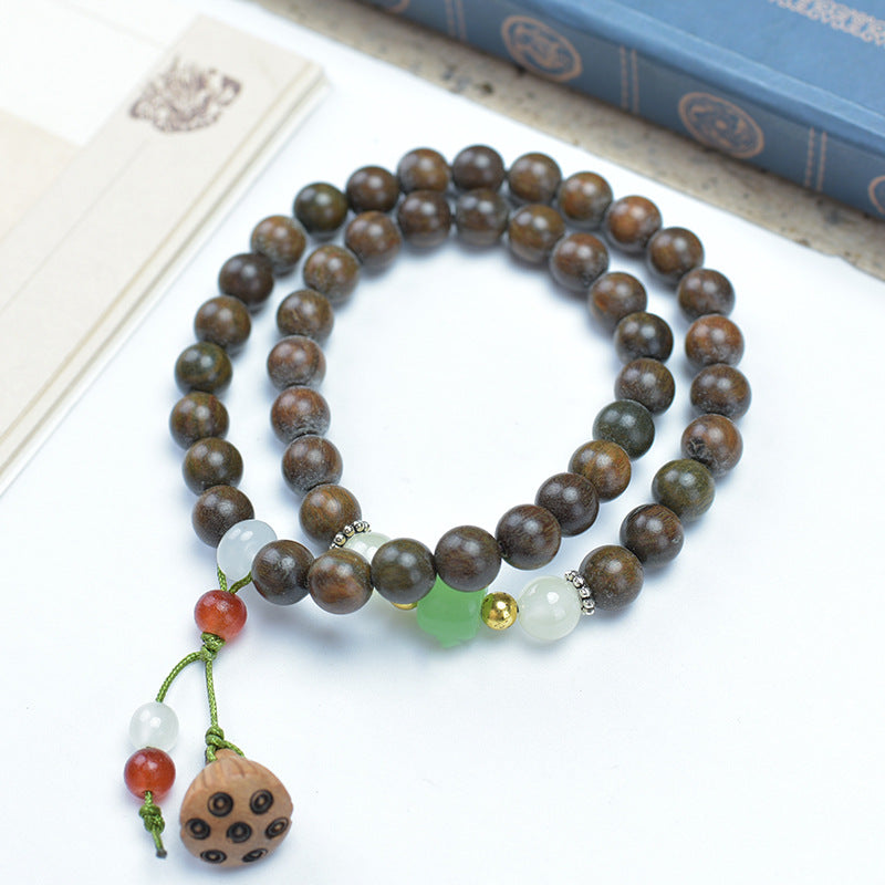 Natural Green Sandalwood Bamboo Double Ring DIY Bracelet