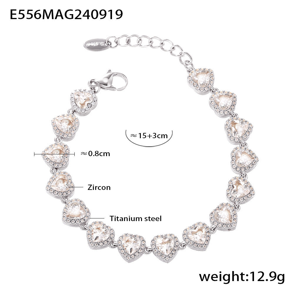 European And American Ins Style Love Shiny Zircon Stitching Bracelet Light Luxury Temperament
