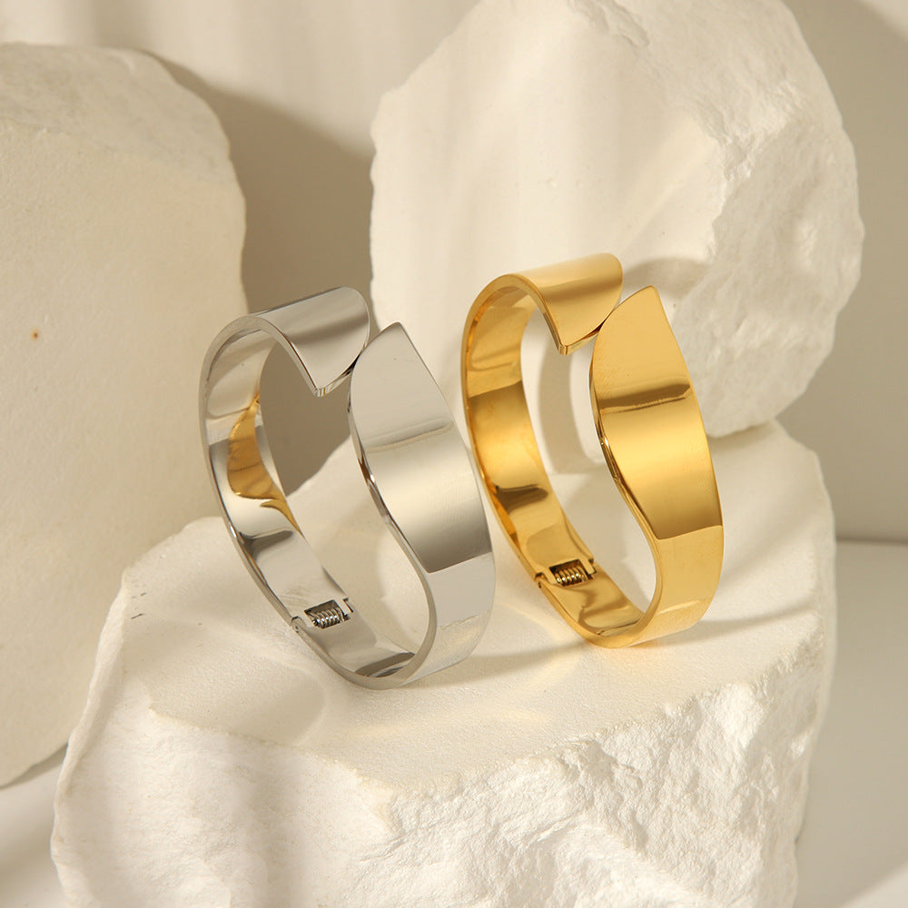 Hip Hop Style Exaggerated Wide Surface Simple Style Fine Polishing High Quality Mirror Personalized Opening Bracelet Heavy Industry