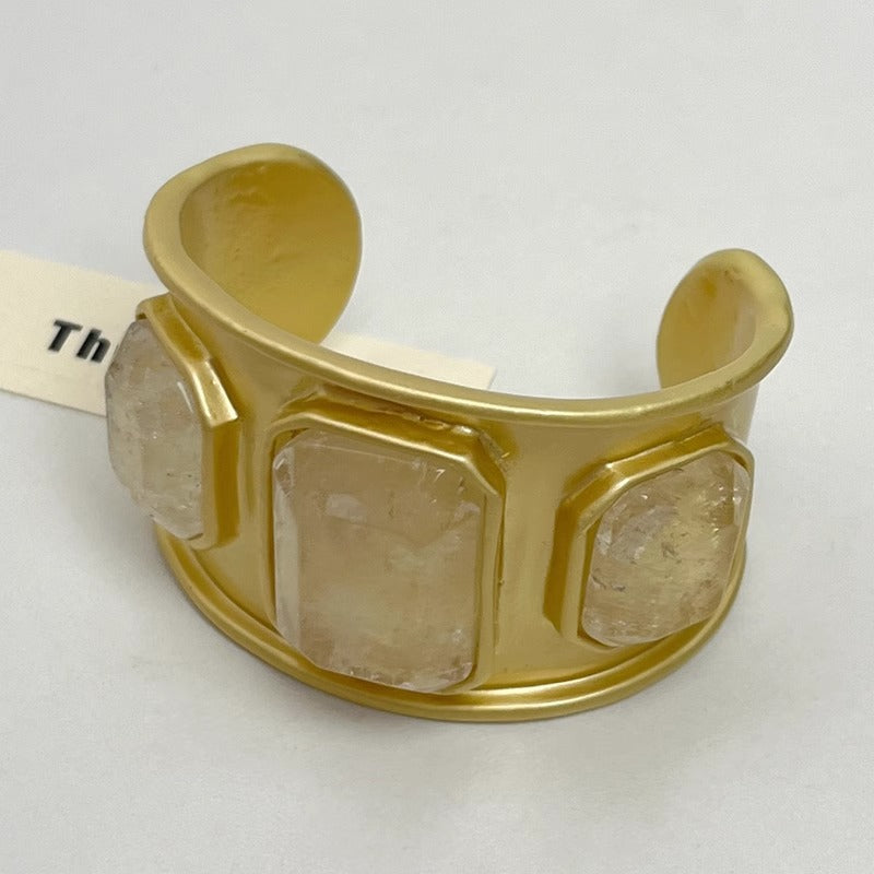 Heavy Industry Gold Large Square Crystal Wide Bracelet