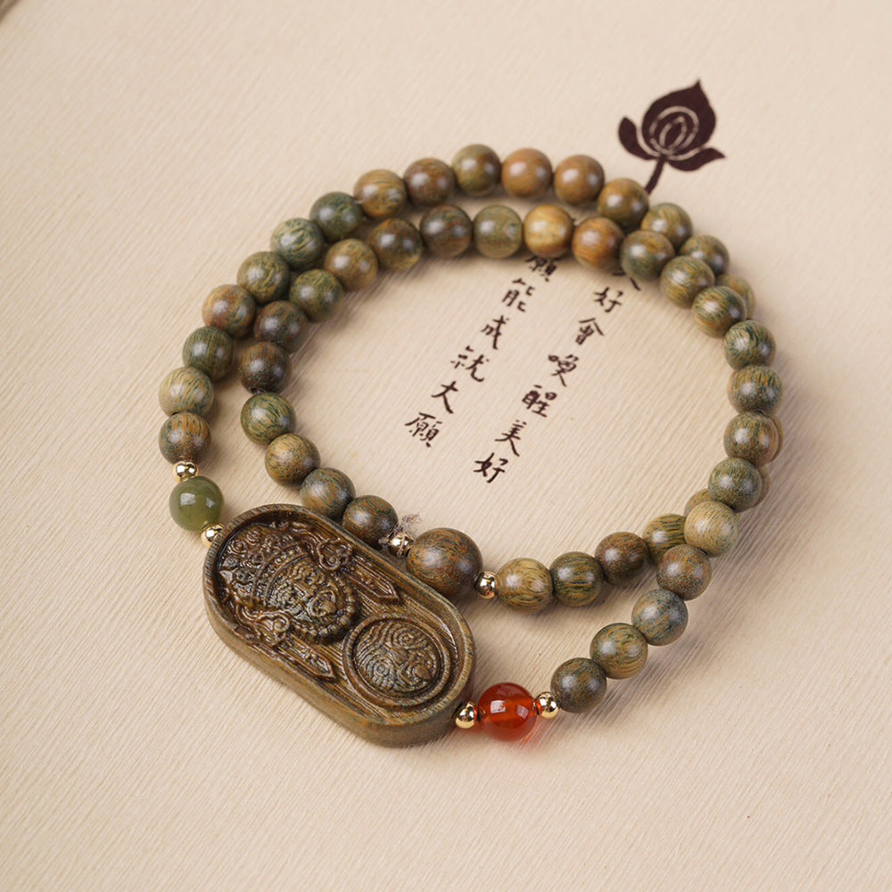 Natural Green Sandalwood Bamboo Double Ring DIY Bracelet