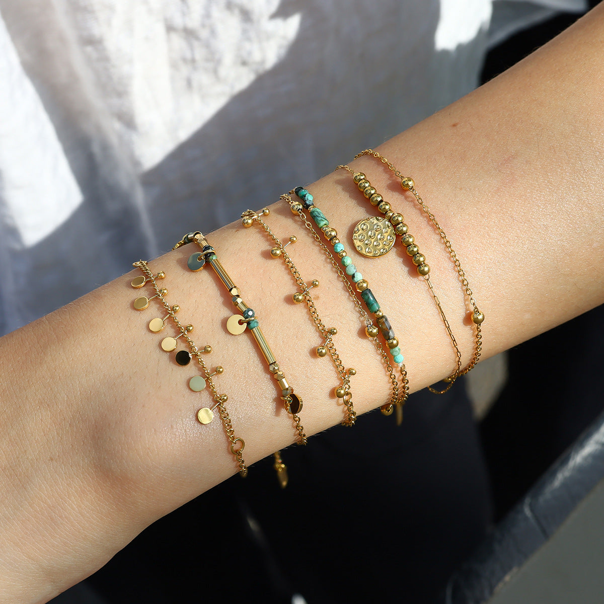 Natural Stone Titanium Steel Bracelet French Retro Twin