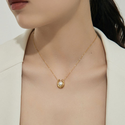 U-shaped Pearl French Titanium Steel Simple High Sense