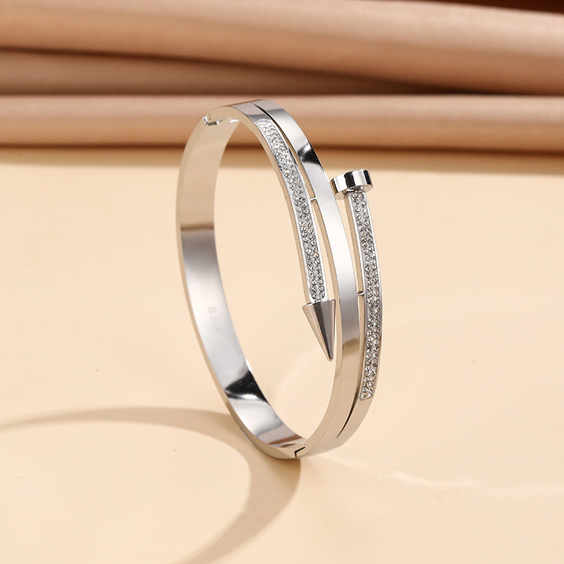 Stainless Steel Nail Rhinestone Bracelet