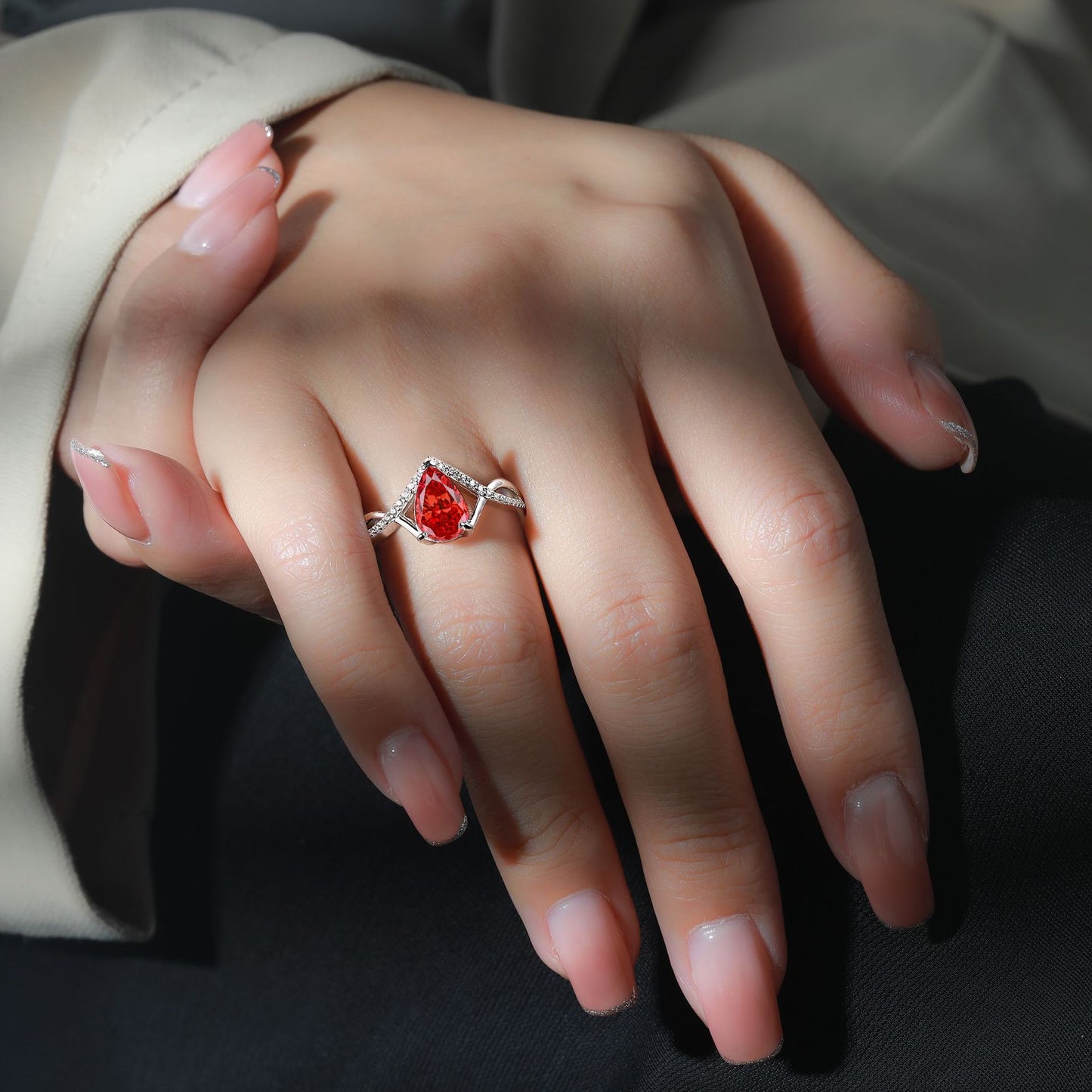 S925 Sterling Silver Inlaid High Carbon Rhinestone Ring Women