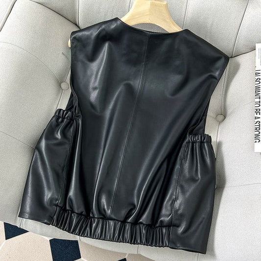 Design Black Sleeveless Cardigan Top Women
