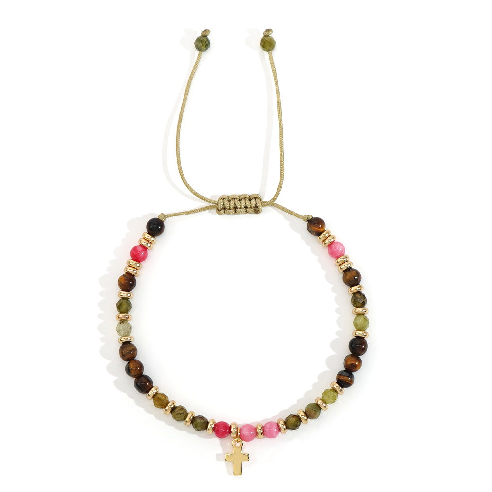 Women's Hand-woven Cross Natural Semi-precious Stone Bracelet