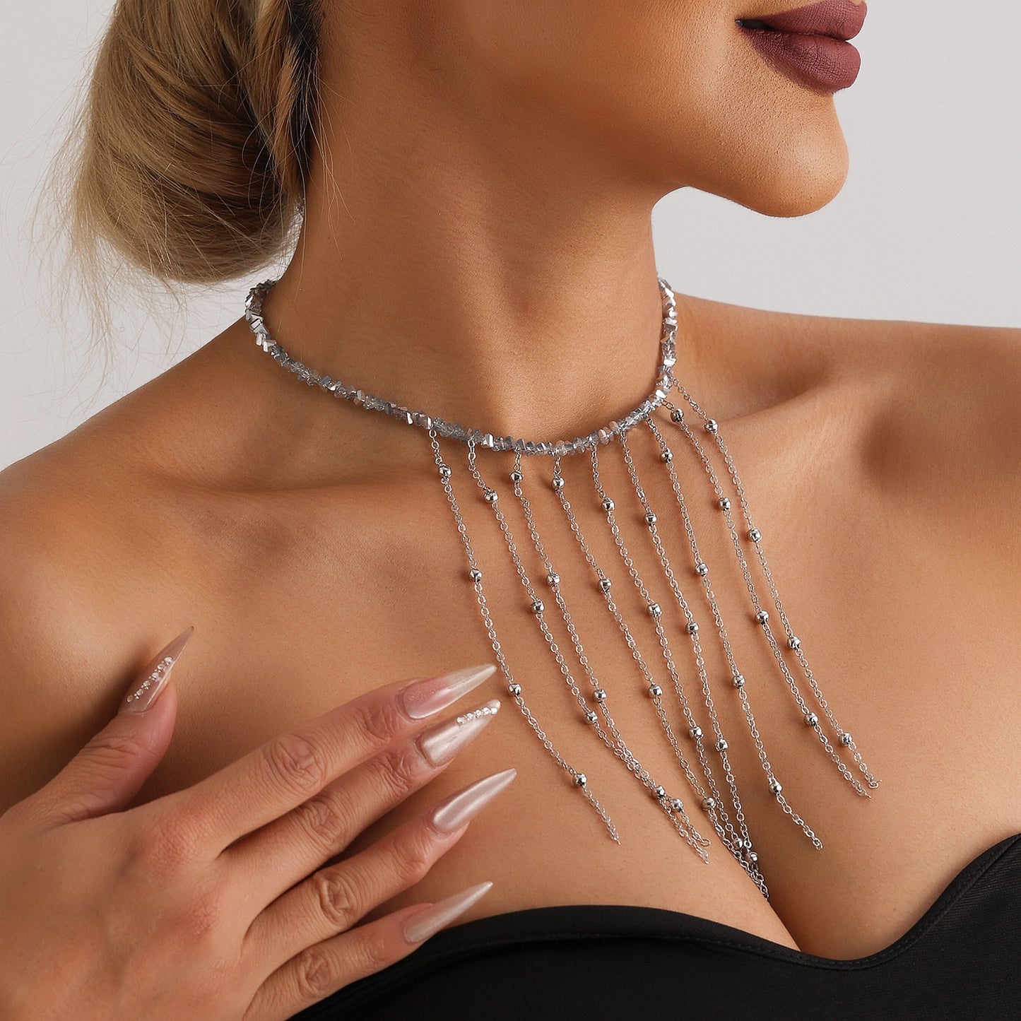 Tassel Clavicle Chain Mirror Glass