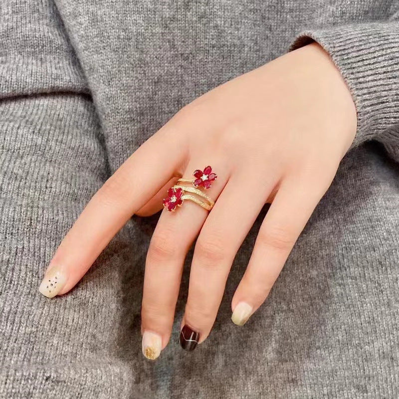 Retro Exquisite High-grade Flower Ruby Ring For Women