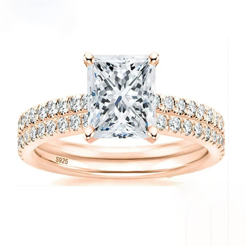 Bracelet S925 Inlaid Princess Zircon Women's 2 Karat Rhinestone Ring