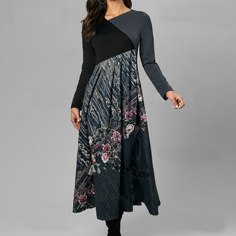 New Printed Cotton Long Dress Pullover Premium Classic Style Red Temperament Commute Mid-waist Clothing