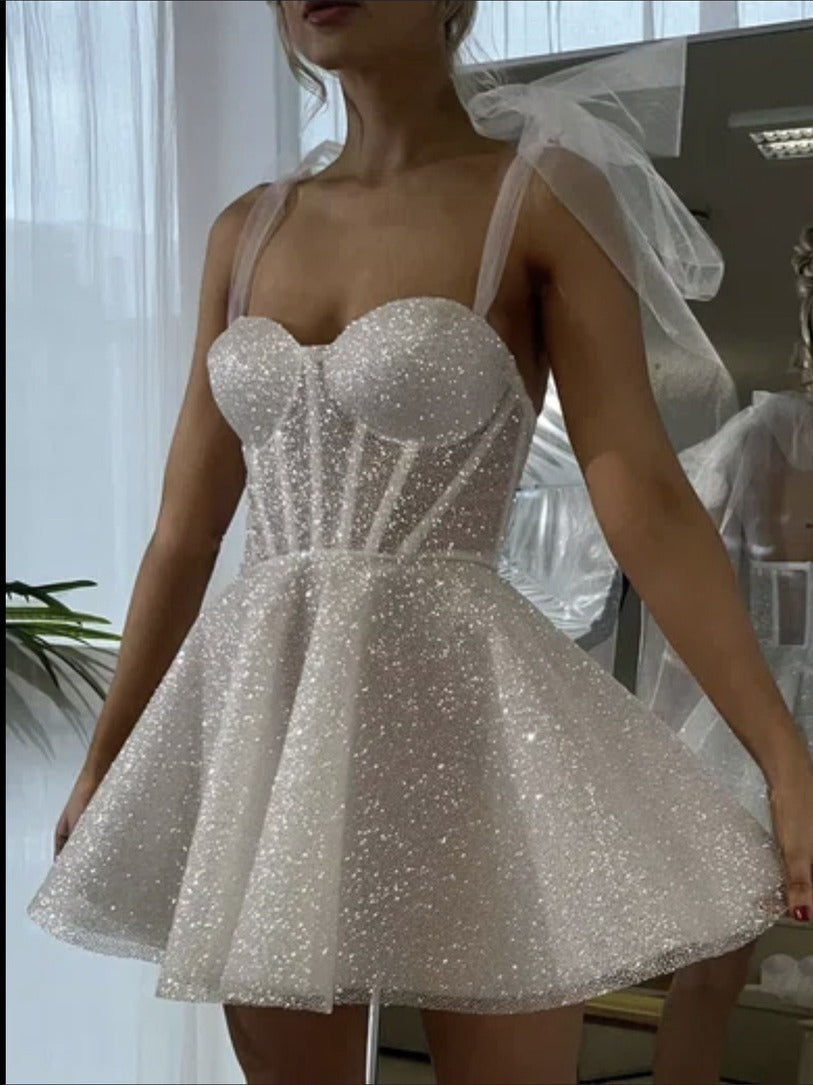 White Silver Spray Skirt Wedding Dress Dinner Suit
