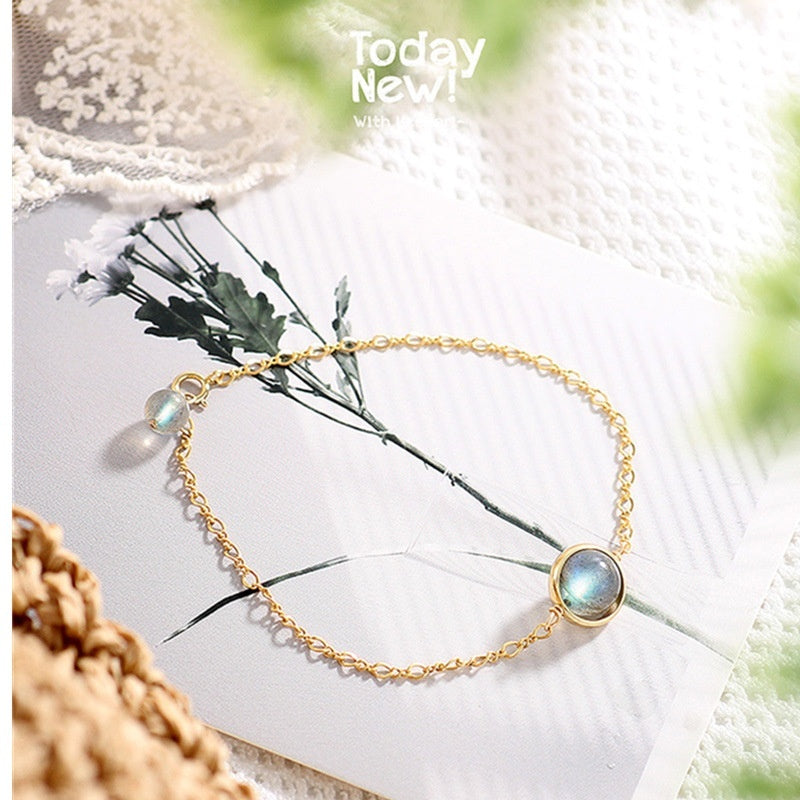 Natural Gray Moonstone Labradorite Crystal Bracelet For Women