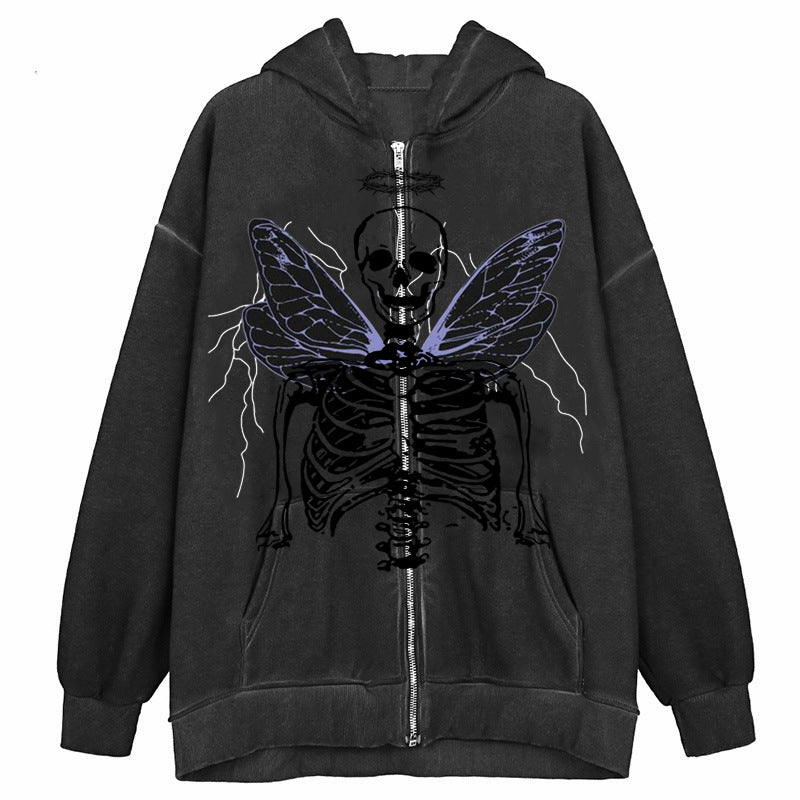 Street Hip Hop Goth Harajuku Black Zip Hoodie Women
