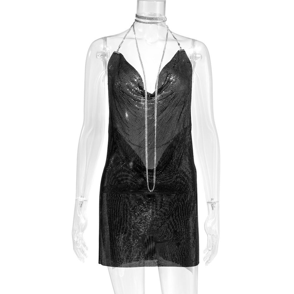 Metal Sequins Dress Rhinestone Women